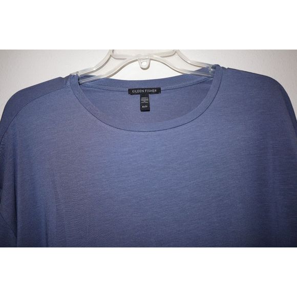 Eileen Fisher Women's Sz XS Twilight Blue Crew Neck L/S Boxy Short Top $138 - Picture 3 of 6